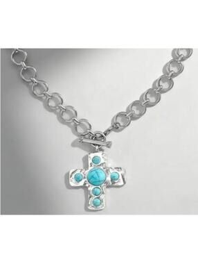 Silver Chain Necklace with Turquoise Cross Pendant
